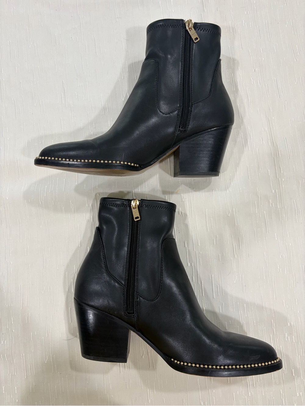 Coach Black Leather Ankle Boots with Gold Stud Detail
